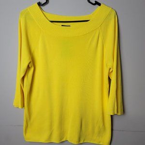 TALBOTS bright yellow sweater 3/4 sleeves cotton size Large for women boat neck